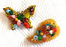 SALE 2 pc. of Vintage Glass Seed Beads Brooches - FREE SHIPPING