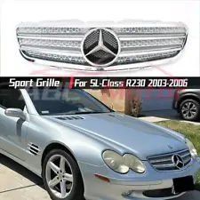 Chrome Silver Sport Grille W/Emblem For Benz SL-Class R230 2003-2006 SL500 SL600 (For: 2003 SL500)