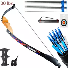 54''Recurve Bow&Arrow 30 lbs Archery Traditional Wooden Kit For Hunting Training