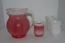 VINTAGE KOOL-AID 2 QUART PITCHER WITH 4 CUPS KOOL AID MAN FACE Mr. Kool-Aid