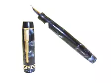 Beautiful 1940´s UNIQUE Blue Marbled Fountain Pen Flexy 14K F