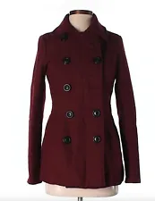 Delias Women's Burgundy Double Breasted Classic Pea Coat - Size XS