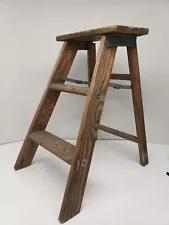 Vtg Wooden 21" Step Ladder Stool Primitive Rustic Farmhouse Decor Patina