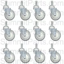 12PK - 4" LAUNDRY CART CASTER WHEEL, ROUND POST FOR R&B WIRE C87, RB87G, CSTR87G