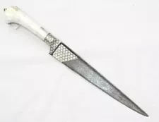 Pesh-kabz Dagger Damascus Steel Blade White Mother of Pearl Chip Handle W495