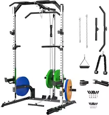 Power Cage Power Rack Squat Rack with LAT Pulldown for Home Gyms Without Weights