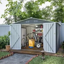 10x8ft Metal Outdoor Storage Shed, Large Heavy Duty Tool Sheds with Lockable ...