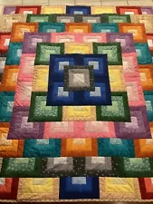 Handmade large colorful lap quilt