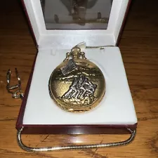 WWII Raising Of The Flag Gold Toned Pocket Watch Memorial, Rare And On Sale!