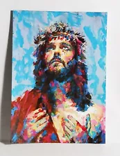 Jesus Abstract ACEO Original People PAINTING by Leslie Popp