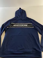 Skechers Navy Blue logo Hoody SWEATER Kangaroo Pocket Large L