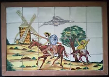 Tile Mural Hand Painted - Don Quixote and Sancho 4" Tiles 16" x 24"