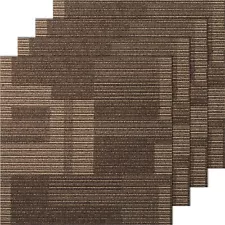 VEVOR Carpet Tile Floor 24pcs Squares w/Padding Attached 24"x 24"Mixed Brown