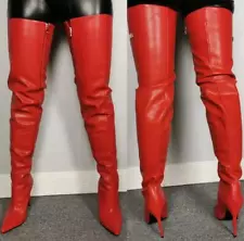 Women Real Leather Nightclub Overknee High Thigh Boots Pointed Stiletto Cosplay