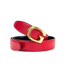 GUCCI Belt G Logo Gold Buckle Size 70.28 Red Leather Authentic V79