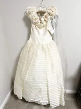 Richard Glasgow Stanley Korshak Silk Wedding Gown Brocade Striped Floral Size 8