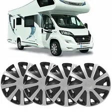 4 x 15" Alloy Look Black & Silver Wheel Trims Hub Caps for Motorhomes Campervans