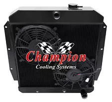 3 Row AAR Champion Black Finish Radiator, 2 10" Fans for 1955 - 1959 Chevy Truck