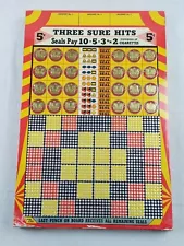 Vintage THREE SURE HITS Cigarette Gambling Punch Board Game UNUSED 1940s #1703