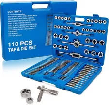 110 Piece Hardened Alloy Steel Metric Tap and Die Threading Tool Set, SAE Standa