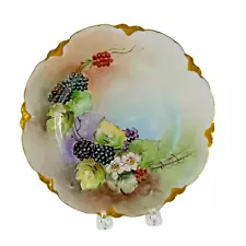 New ListingHand Painted MZ Austria Plate 1909 Blackberry Blossoms Vine Gold Border 8.5"