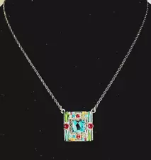 Firefly Swarovski Crystal Art Deco Square Pendant Mosaic Necklace