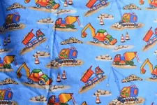 1.5 yards blue DIRT MOVERS flannel fabric