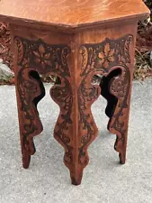 Old Antique Mission Oak Octagonal Top Table Orientalist Art Nouveau Plant Stand