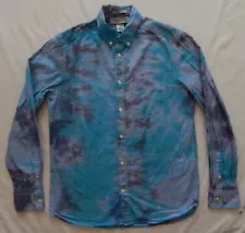 Tie Dye Blue Black Striped Long Sleeve Button Down Shirt - Small Mens Hand Made