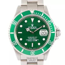 ROLEX SUBMARINER 16610 DATE S/STEEL 40MM WATCH GREEN LUMINOUS DIAL GREEN INSERT