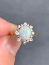 18ct gold diamond natural opal cluster ring