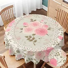 Round Tablecloth 60 inch Shabby Chic Rose Pattern Tablecloth Lace Frame with ...