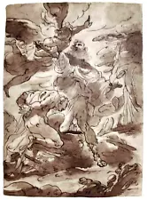 7th SPRING SALE Old Master Pen Ink UBALDO GANDOLFI Angel Stops Abraham 11" x 8"