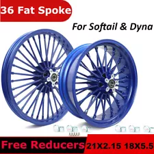 21x2.15 18x5.5 Fat Spoke Wheels Blue Rims for Harley Dyna Street Bob Low Rider