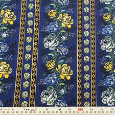 Provence Timeless Treasures Floral Striped Blue Cotton Fabric Remnant 15" x 43"