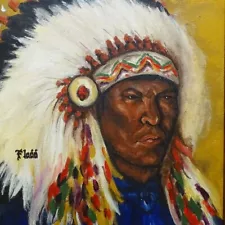 Original Acrylic Portrait Painting Native American Indian Tribal Chief 15x14