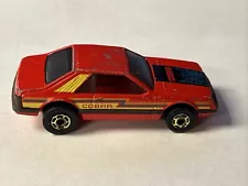 Hot Wheels Malaysia 1979 Red Turbo Mustang Cobra - Rare Blue Stripe, Gold Rims