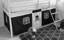 Twin Junior Loft Bed Curtain, Black, White , Pirate Fort Tent