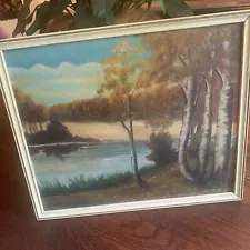 Vintage 1950s Artist Signed Oil On Board Landscape Painting- Framed 11x13