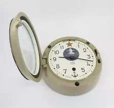 Vintage Russian Submarine Clock All Original but Missing Seconds Hand 8.25" Diam