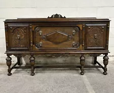 Vintage Jacobean Style Carved Sideboard Server Buffet