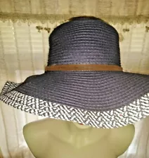 SALE @ Martha's Vineyard NAVY BLUE & WHITE STRIPE Straw Fedora Derby Hat ❤️ts17j