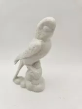 White Porcelain Ceramic Parakeet Figurine Glossy Finish 5" tall Perched On Rocks