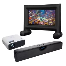 Laser 1080p HD Cinema Bundle: Projector, Soundbar & 144" Screen