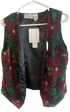 NWT Ugly Christmas “Sweater” Vest Scala Poinsettia Sequin Women Size Large