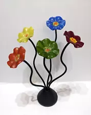 Hand Blown Glass 5 Flower Tabletop Bouquet Centerpiece Scott Johnson