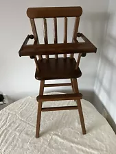 Vintage Wooden Doll High Chair 261” Tall w/ Pullover Tray Toy Furniture Chair