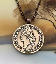 Unique 1862 Confederate States Coin Pendant Necklace - Civil War Reenactment