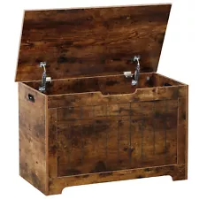 Wood Kid Toy Box Lift Top Storage Chest Organizer Safety Hinged Lid Rustic Brown