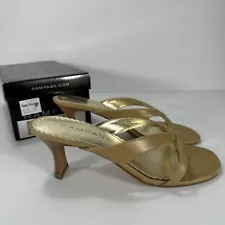 Vintage Y2K Rampage Nude Faux Leather Strappy High Heel Thong Slide Sandals 8